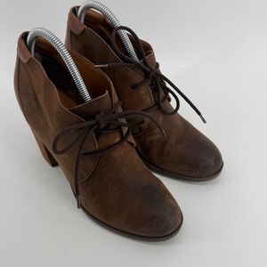 Tommy Hilfiger Duff Brown Suede Leather Lace Up Block Heel Ankle Booties 8.5M
